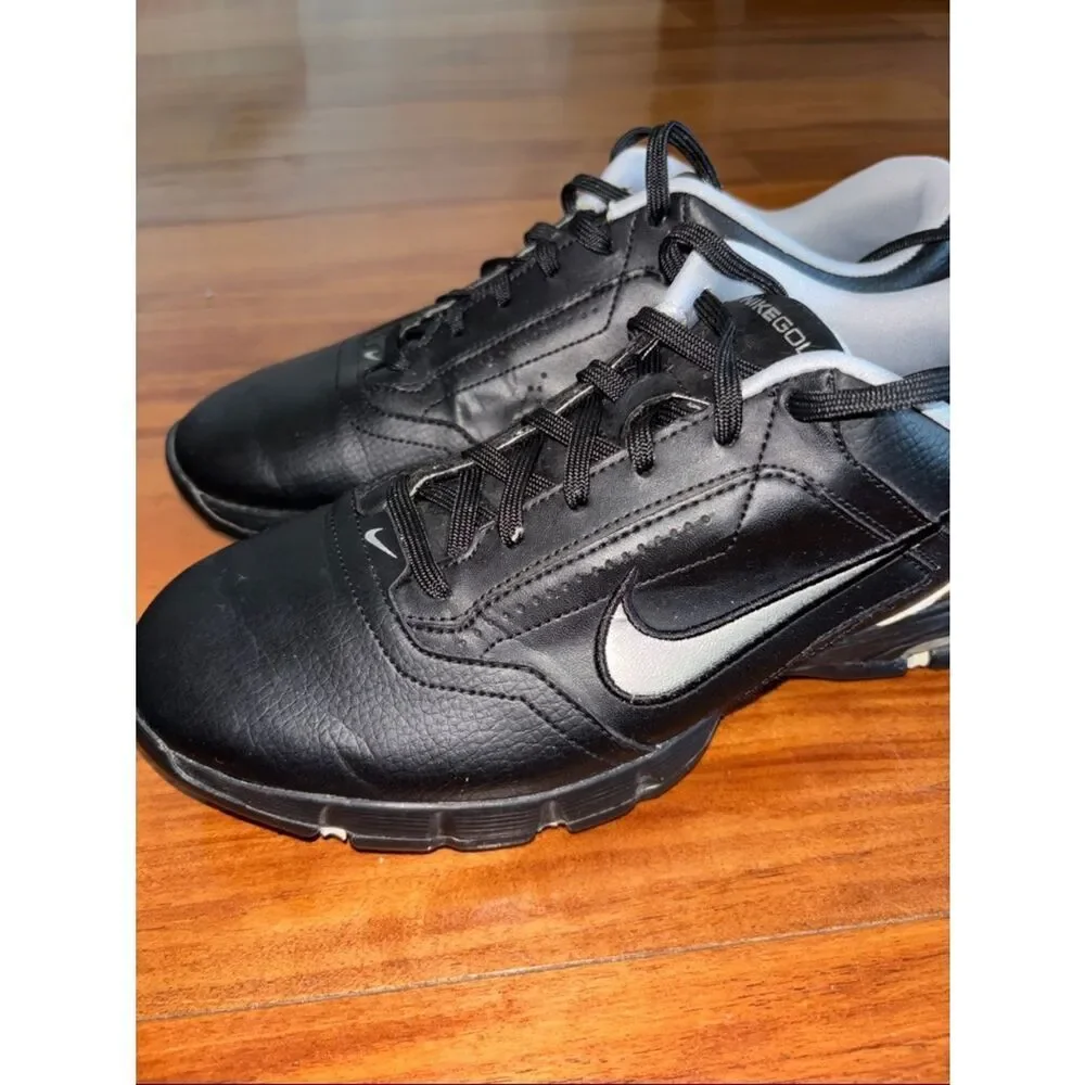 Nike Men’s Black Athletic Golf Shoes with Metallic Swoosh size 8